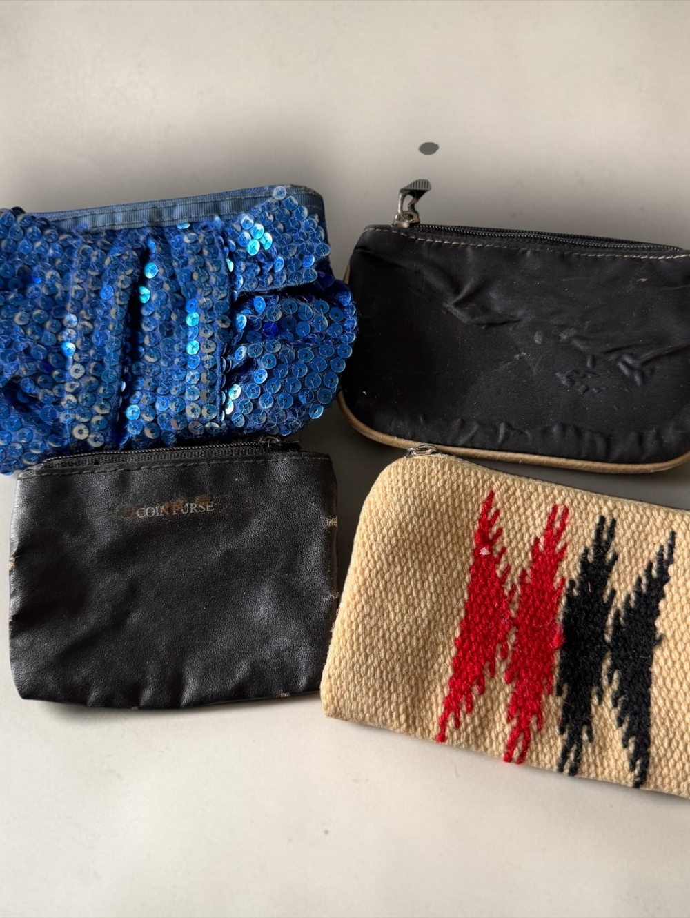 Set of 4 Vintage Small Coin Pouches and Mini Bags, 1970s Boho and Classic Styles